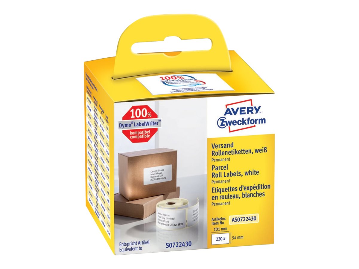 AVERY Zweckform Etikettenrolle fuer Etikettendrucker AS0722430 weiss, 101,0 x 54,0 mm, 1 x 220 Etiketten AVERY Zweckform Etikettenrolle fuer Etikettendrucker AS0722430 weiss, 101,0 x 54,0 mm, 1 x 220 Etiketten
