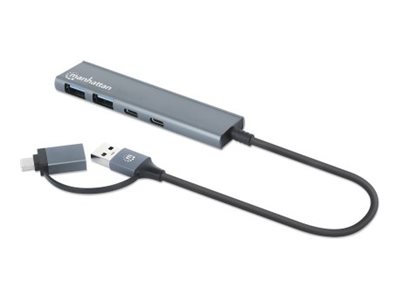 MANHATTAN 4Port USB 30 TypC TypA KomboHub USBCund USBAStecker auf zwei USBCPorts und zwei USBAPorts Strom ueber USB