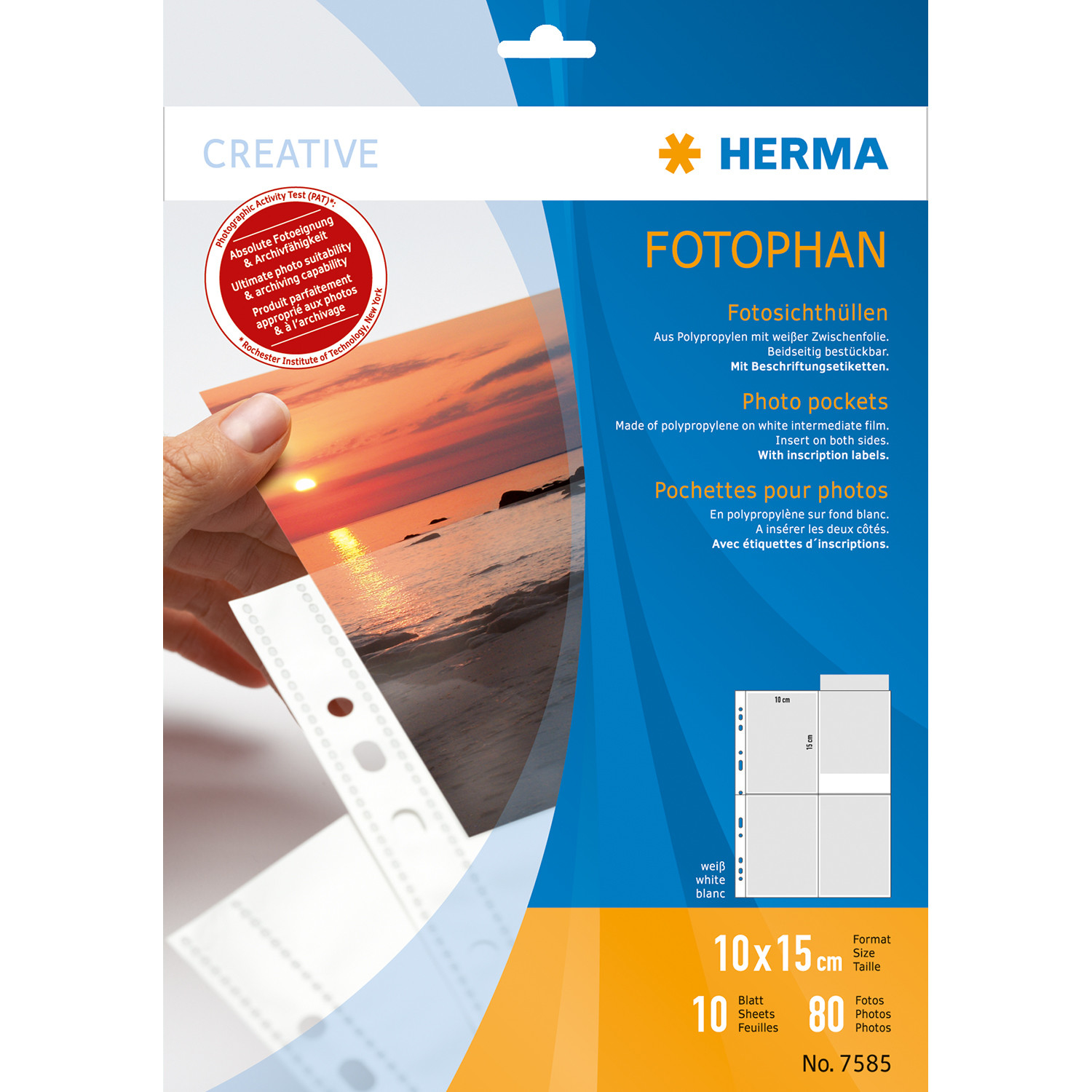 10 HERMA Fotosichthüllen Fotophan 10x15 cm weiß genarbt