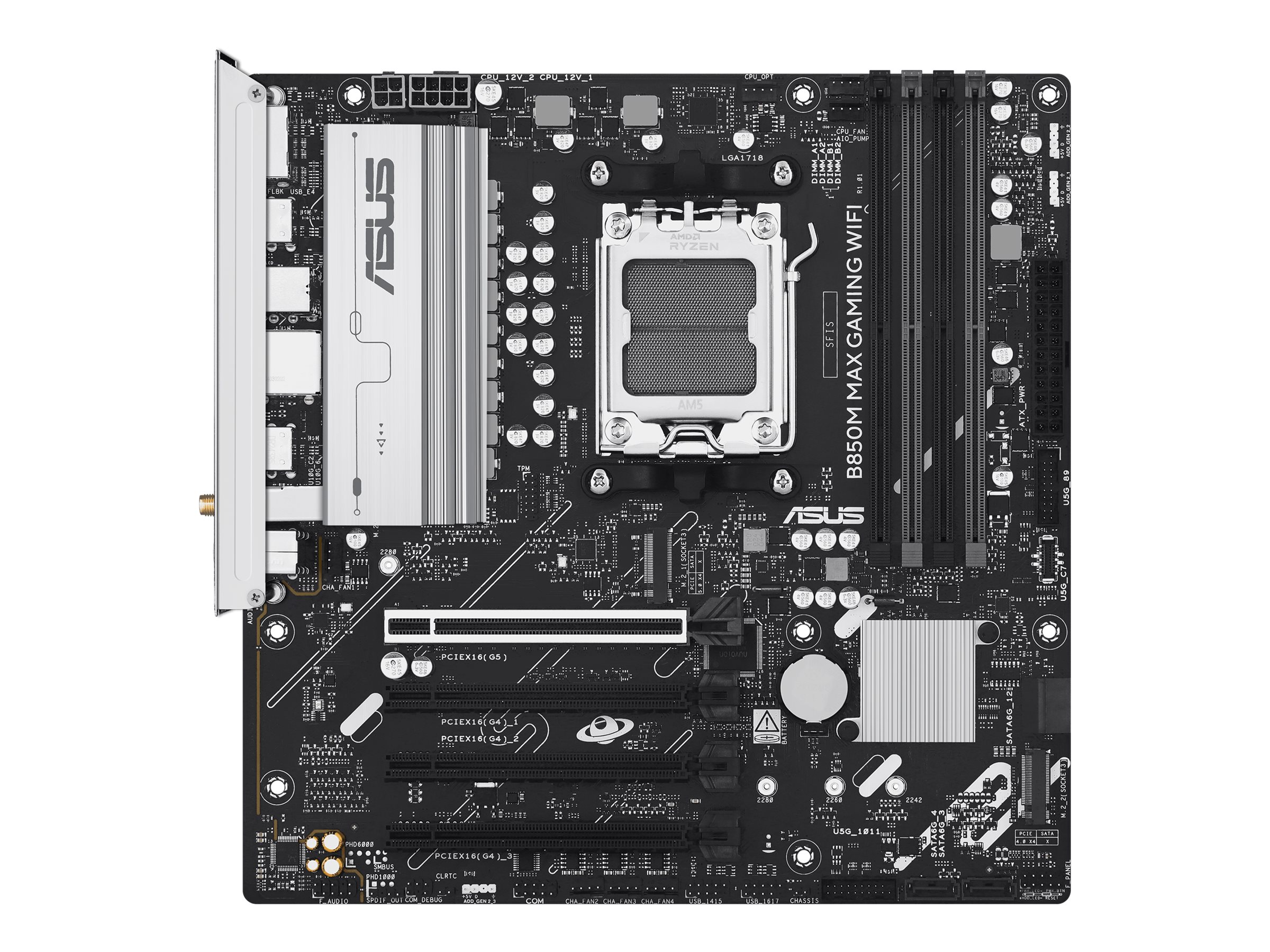ASUS B850M MAX GAMING WIFI AMD AM5 mATX motherboard 4xDDR5 PCIe 50 3xM2 1xHDMI 1xDisplayPort 4xSATA