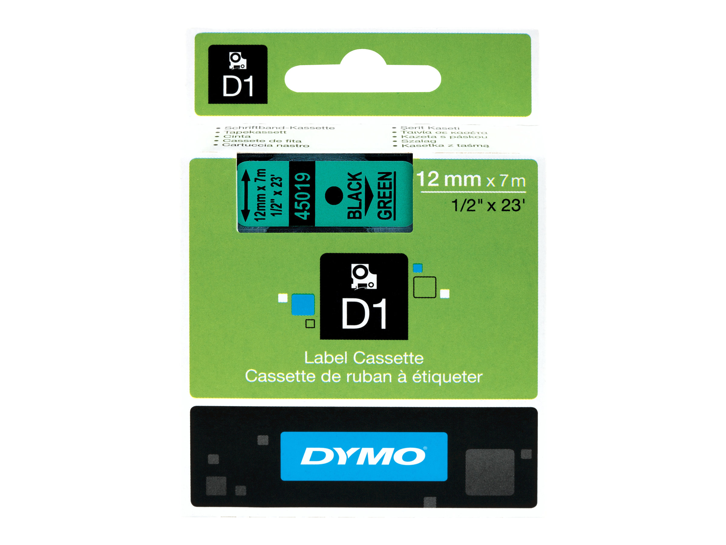 DYMO Schriftband D1 45019 S0720590, 12 mm schwarz auf grÃ¼n