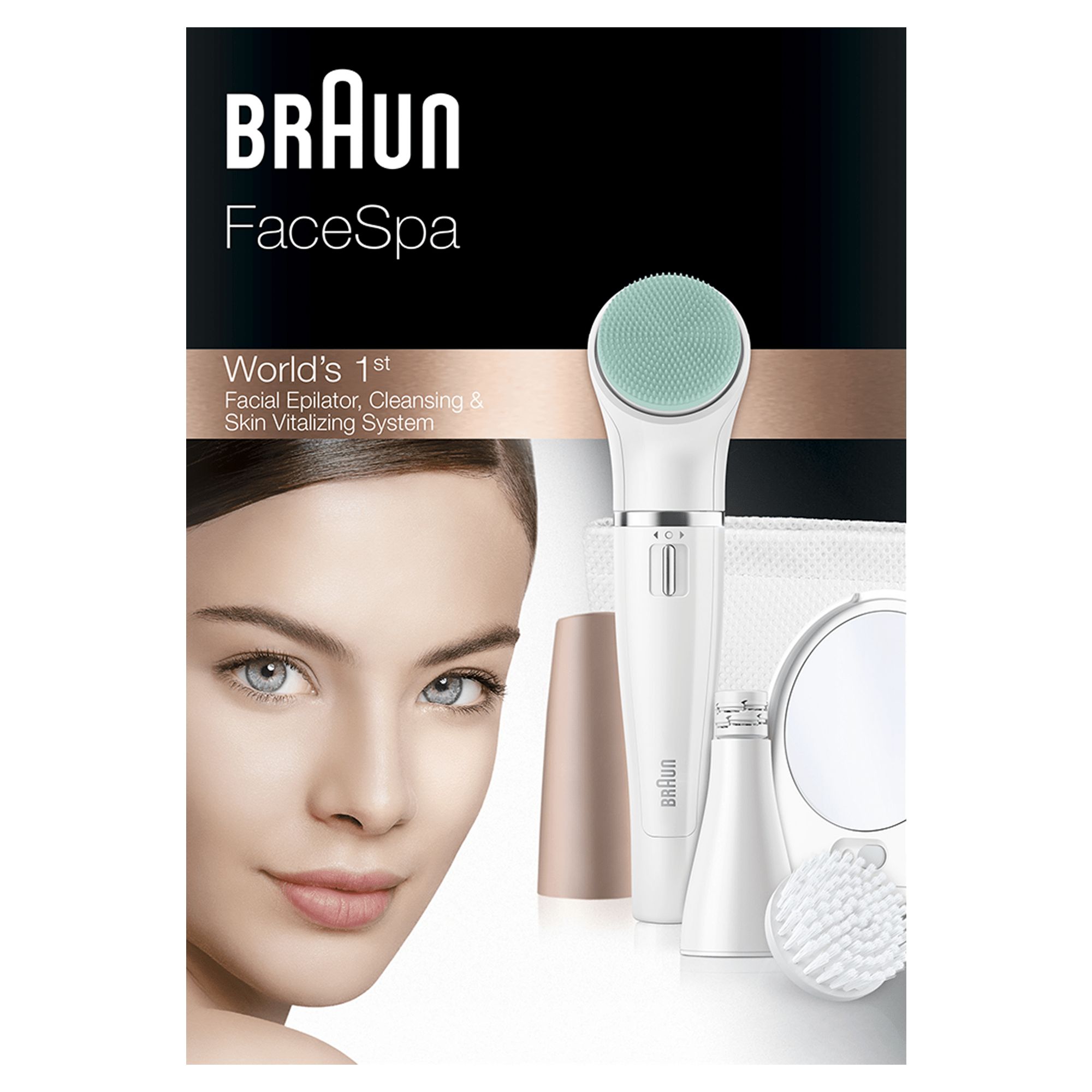 Braun FaceSpa 851V Gesichtsepilierer Gold Weiss 15 V AA 321 g Box 57 mm