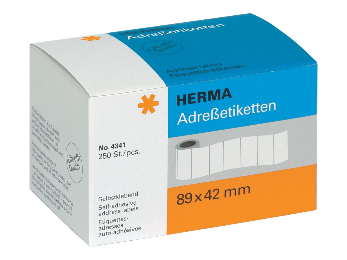 250 HERMA Adressetiketten 4341 weiss 89,0 x 42,0 mm 250 HERMA Adressetiketten 4341 weiss 89,0 x 42,0 mm