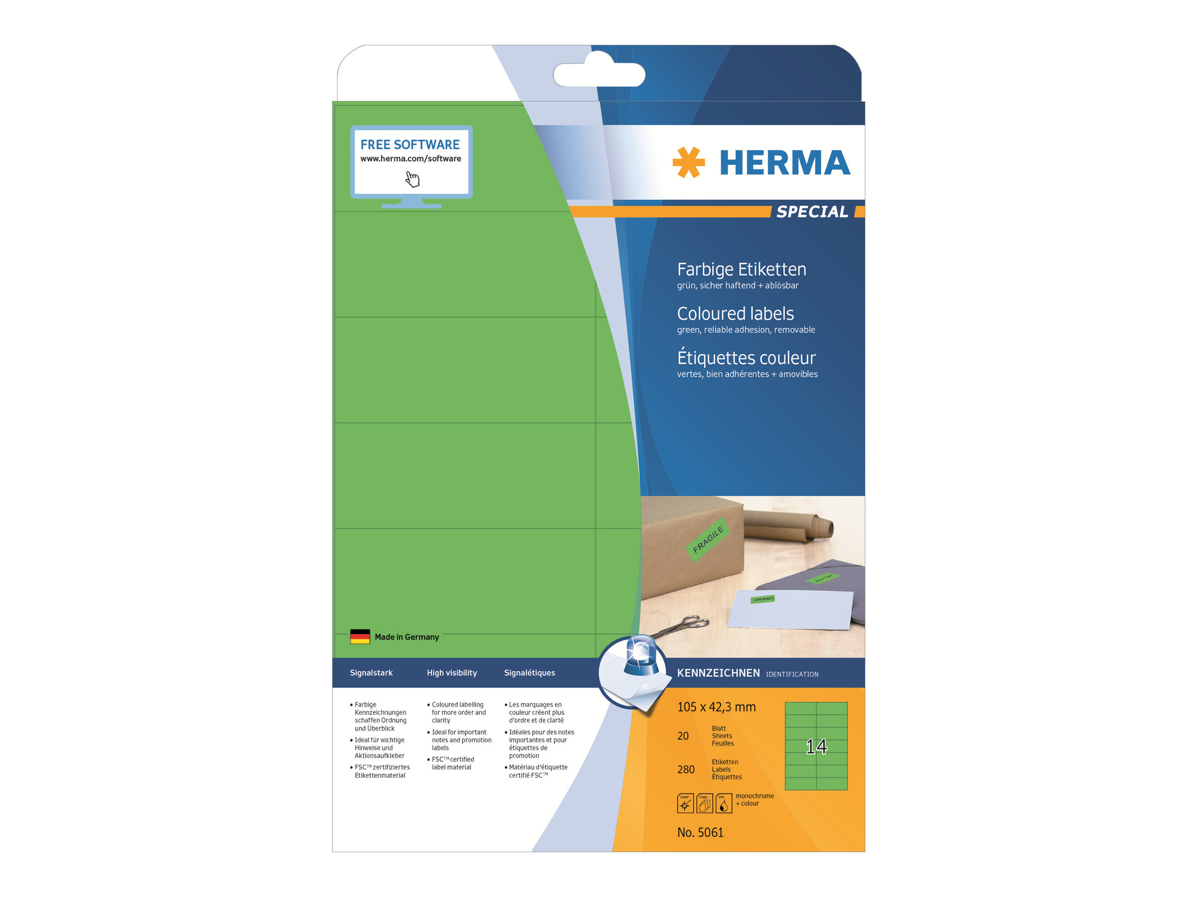 280 HERMA Etiketten 5061 gruen 105,0 x 42,3 mm 280 HERMA Etiketten 5061 gruen 105,0 x 42,3 mm