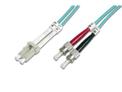 DIGITUS LWL Patchkabel LC/ST 50/125um 5m Multimode Duplex Halogenfrei mit Messprotokoll tuerkis OM3