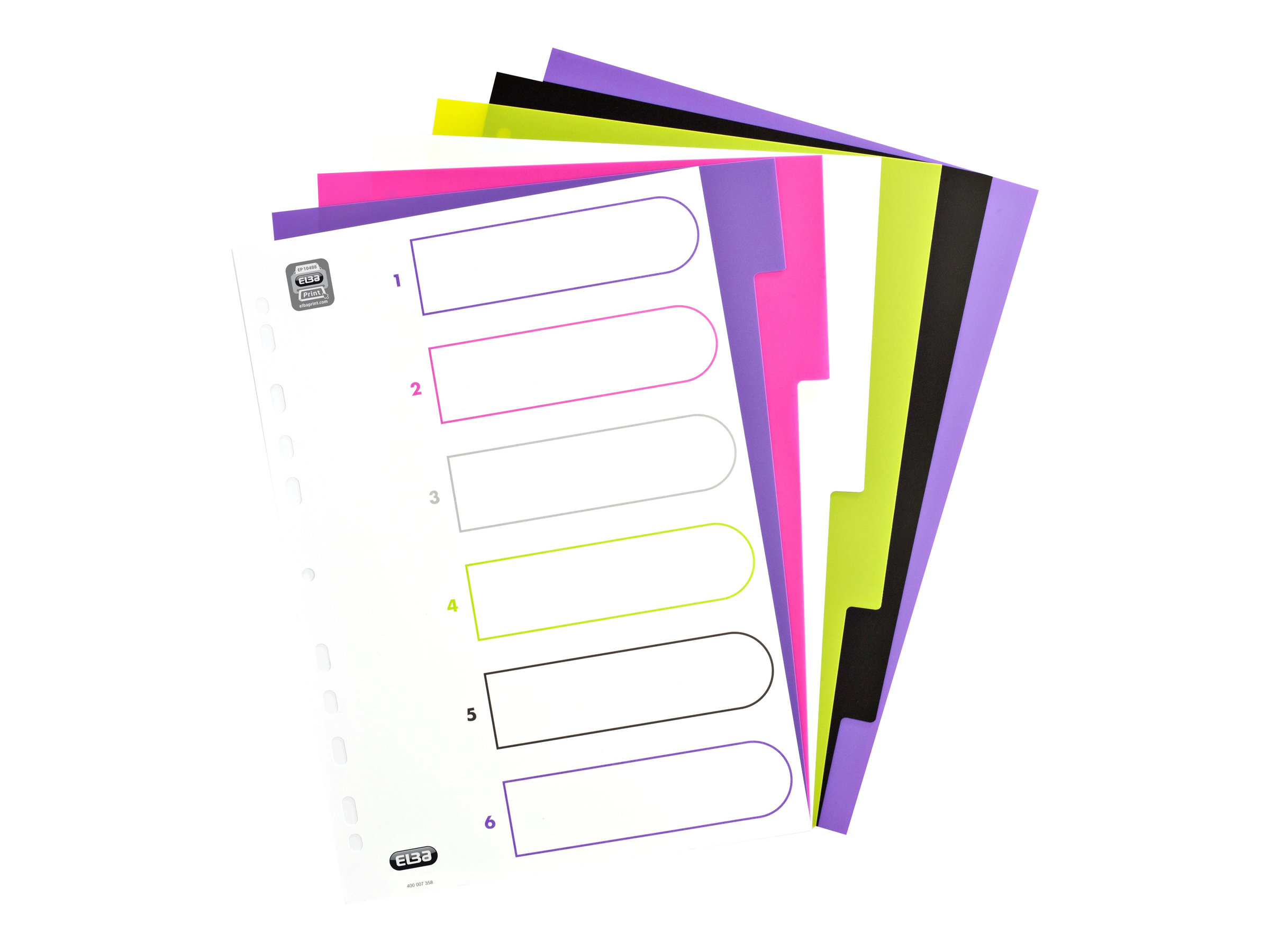 OXFORD Ordnerregister myColour Vollformat blanko lila, pink, weiss, gruen, schwarz 6-teilig, 1 Satz OXFORD Ordnerregister myColour Vollformat blanko lila, pink, weiss, gruen, schwarz 6-teilig, 1 Satz