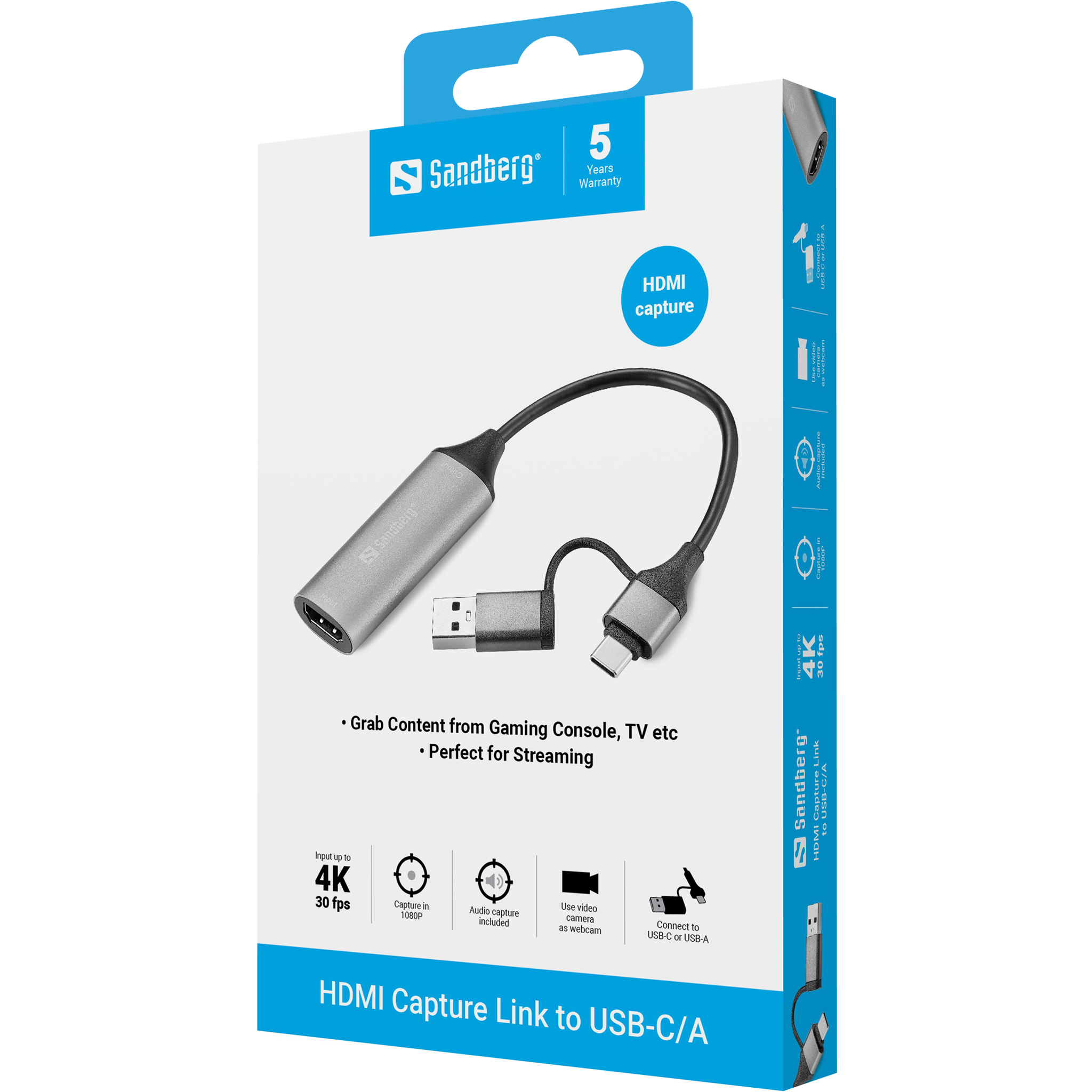 SANDBERG Capture Link 136-70 HDMI weiblich zu 24 Pin USB-C