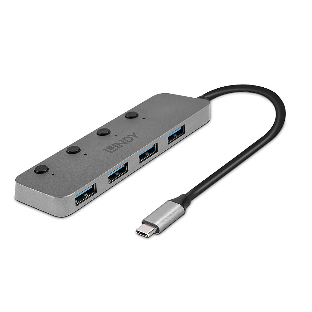 LINDY 4 Port USB 3.2 Typ C Hub mit Ein-/Ausschalter