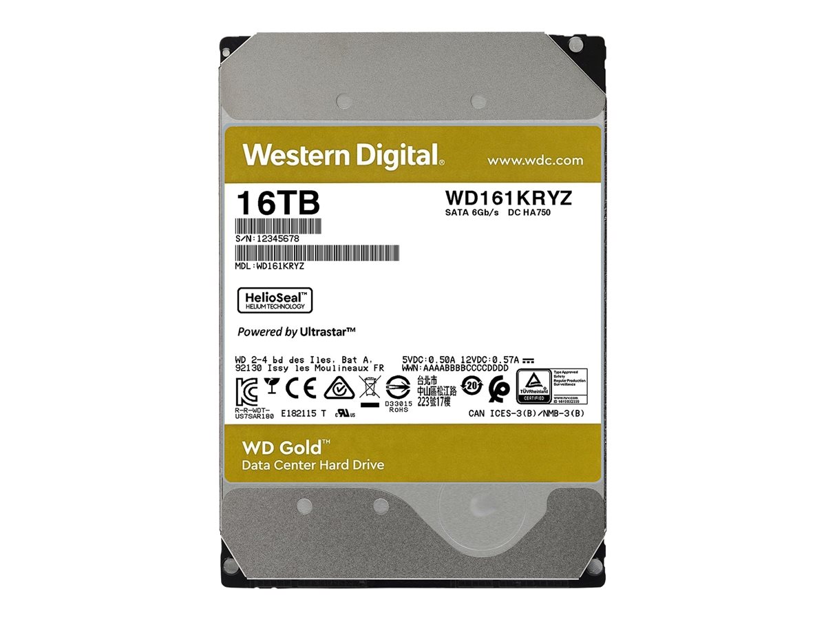 WD Gold 16TB HDD 7200rpm 6Gb/s sATA 512MB cache 8,9cm 3,5Zoll intern RoHS compliant Enterprise Bulk