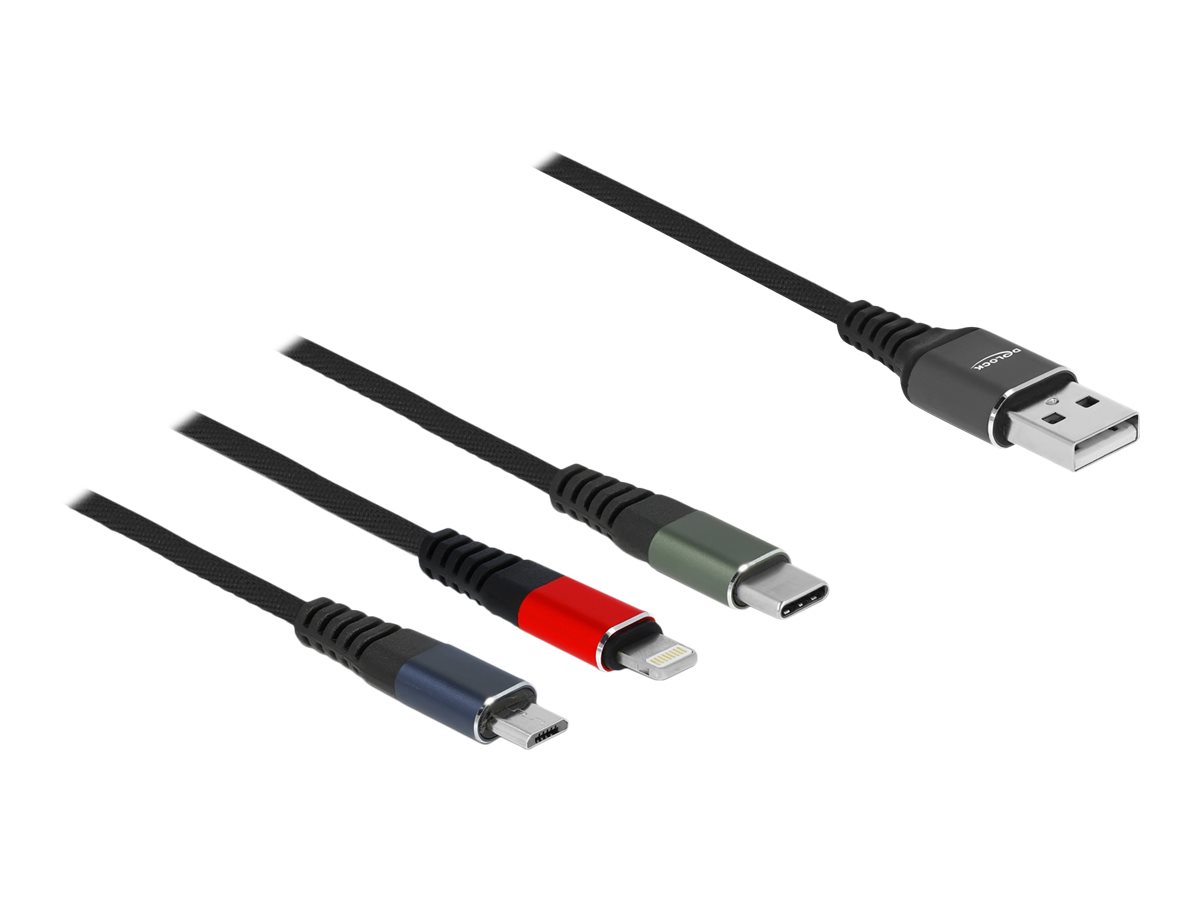 Delock USB Ladekabel 3 in 1 fuer Lightning / Micro USB / USB Type-C 1 m
