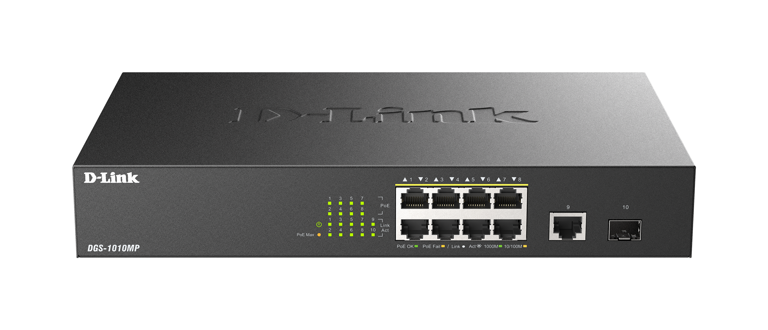 DLINK DGS1010MP 10Port Layer2 PoE Gigabit Switch 8x 101001000 Mbps PoE 1x 101001000 Mbps 1x SFP PoE Power Budget 125W