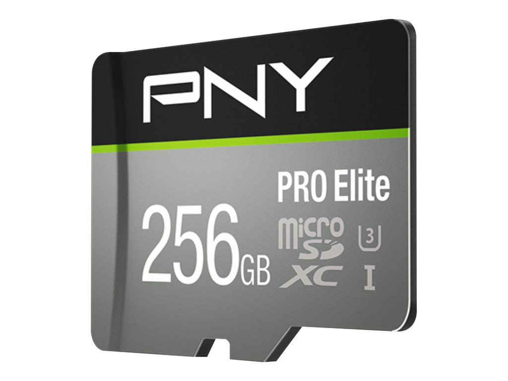 PNY Micro SD Card PRO Elite 256GB XC Class 10 UHSI U3 A2 V30 SD adapter