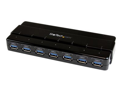 StarTech.com 7 Port USB 3.0 SuperSpeed Hub - USB 3 Hub Netzteil / Stromanschluss und Kabel - Schwarz - Hub - 7 Anschlüsse