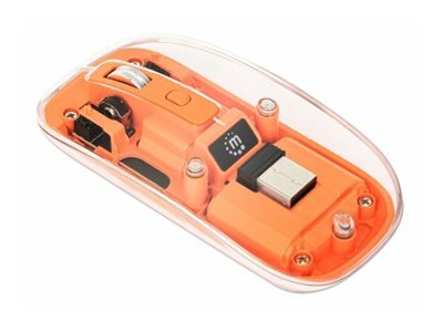 MANHATTAN Transparente Wiederaufladbare Kabellose Maus LED-Beleuchtung USB-A-Mikroempfänger Links-/Rechtshänder durchsichtig/orange