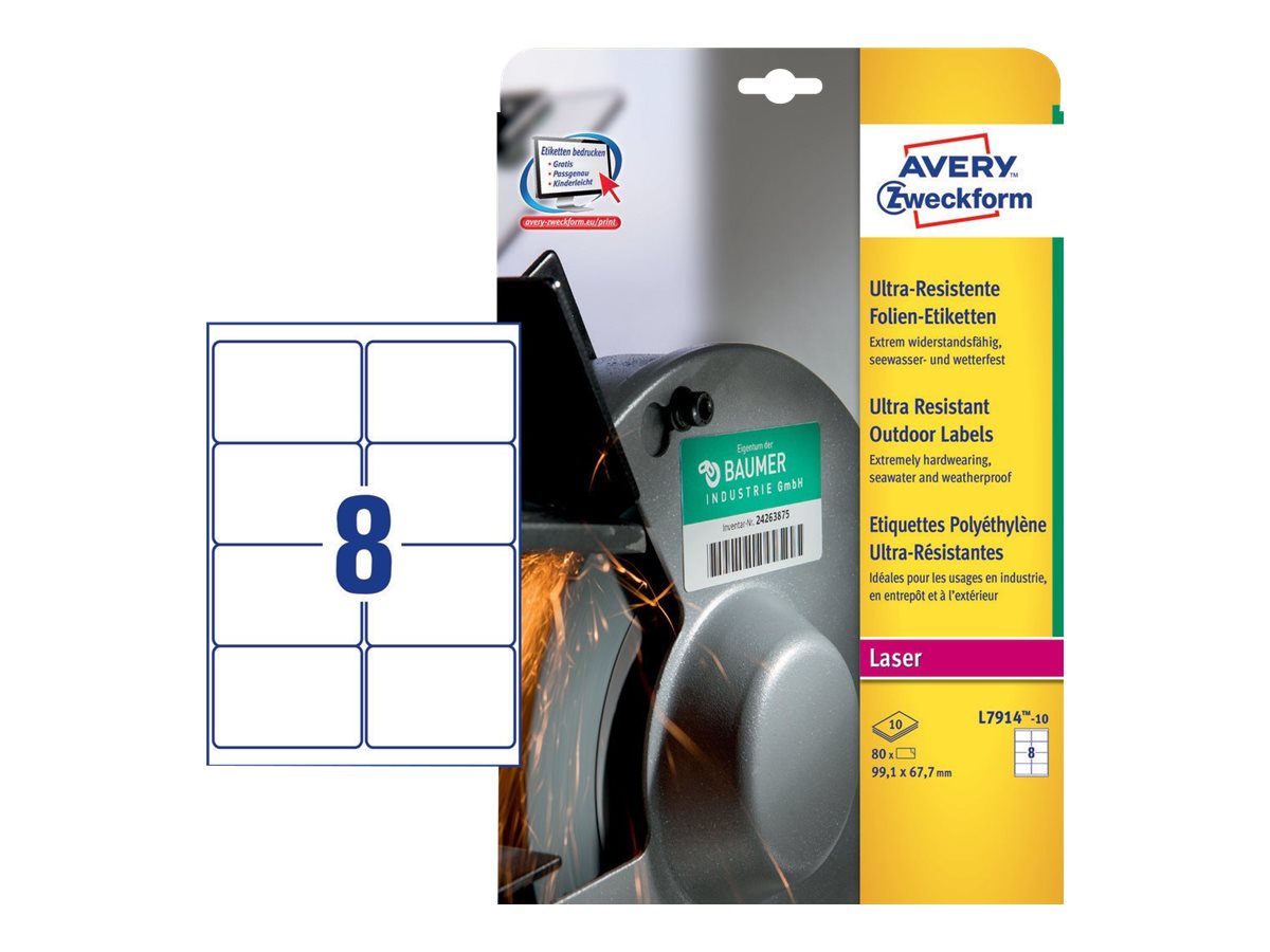 80 AVERY Zweckform resistente Folienetiketten L7914-10 weiss 99,1 x 67,7 mm 80 AVERY Zweckform resistente Folienetiketten L7914-10 weiss 99,1 x 67,7 mm