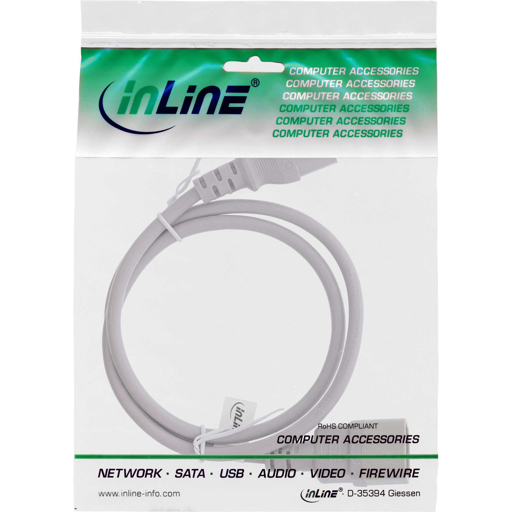 INLINE Netzkabel Kaltgeraeteverlaengerung C13 zu C14 0,3m grau INLINE Netzkabel Kaltgeraeteverlaengerung C13 zu C14 0,3m grau