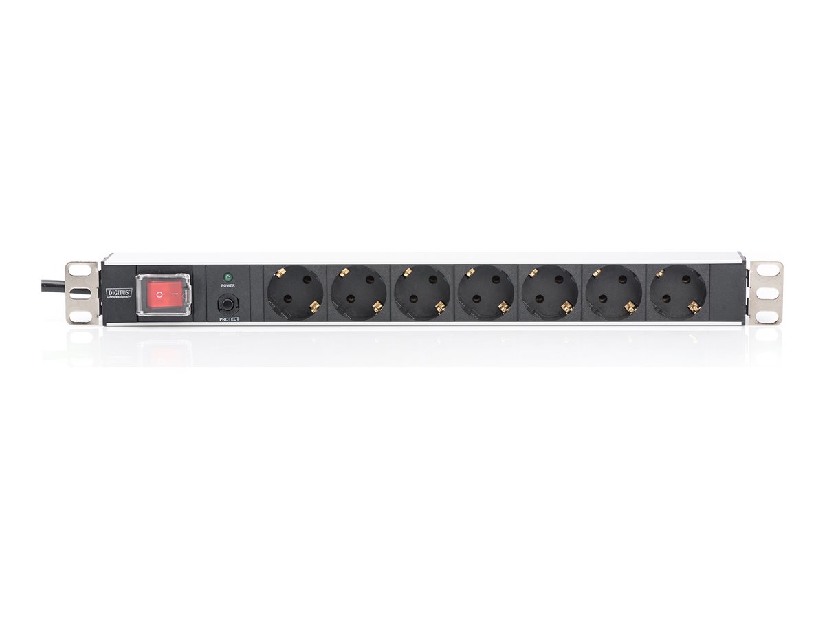 DIGITUS 48,3cm 19Zoll Steckdosenleiste 7fach mit Ueberlastschutz Aluprofil 16A 4000W schwarz