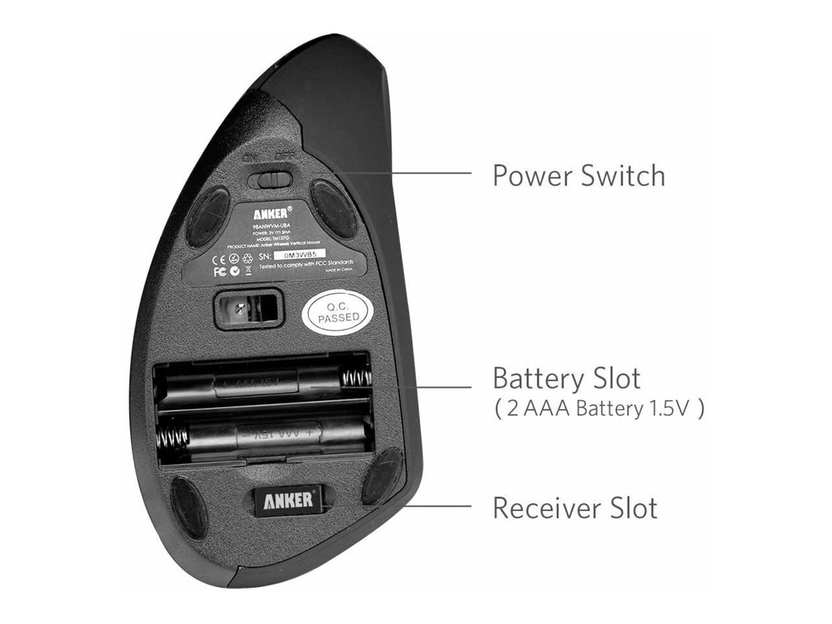 ANKER A7852 kabellose vertikale 24G ergonomische Maus mit Nano USBDongle VorZurUeckTasten Batt nicht enthalten