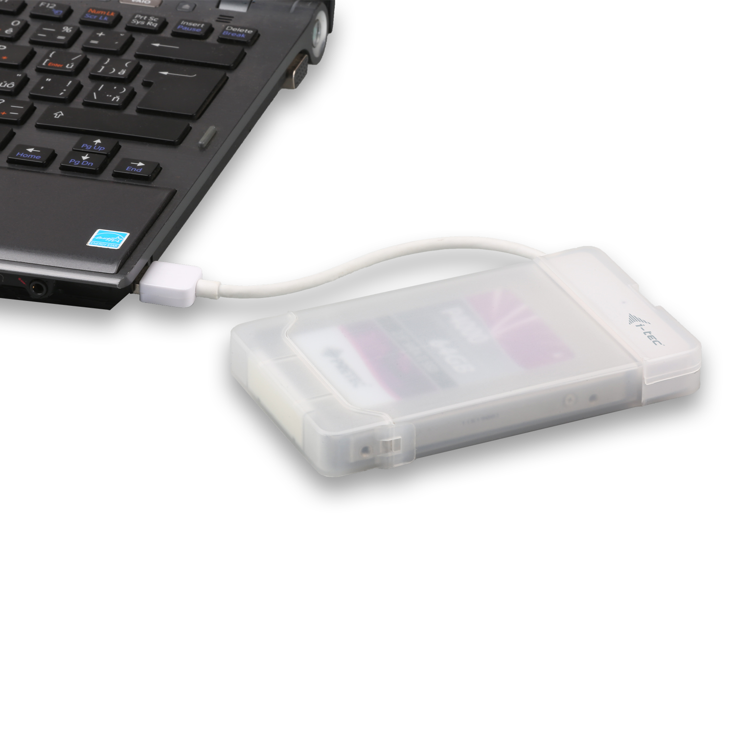ITEC USB 30 Advance MySafe Easy Gehaeuse 6,4cm 2,5Zoll Festplattengehaeuse fuer SATA HDD Festplatten, integriertes Kabel, weiss