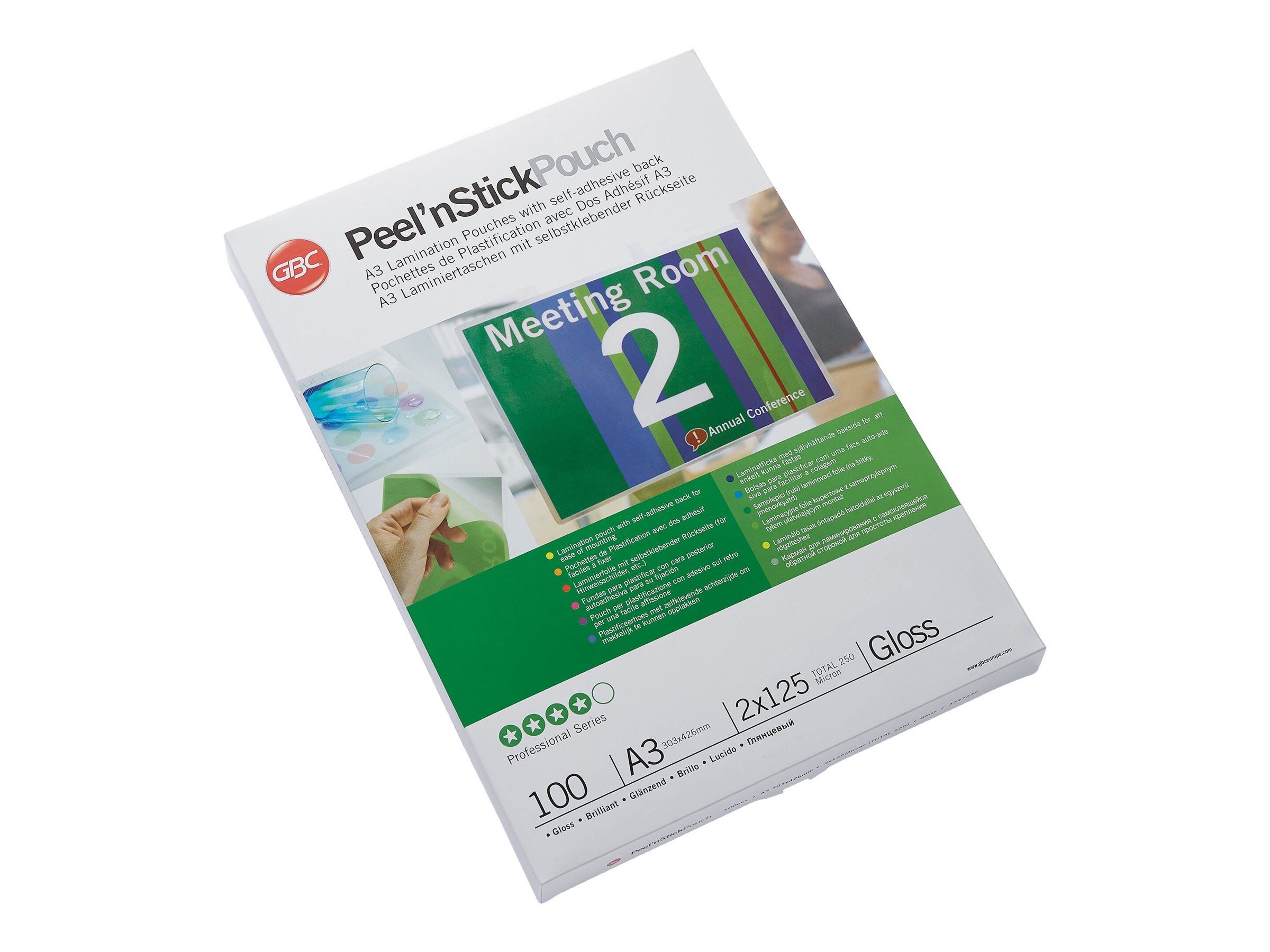 100 GBC Peel´nStick Laminierfolien glaenzend fuer A3 125 micron selbstklebender Ruecken 100 GBC Peel´nStick Laminierfolien glaenzend fuer A3 125 micron selbstklebender Ruecken