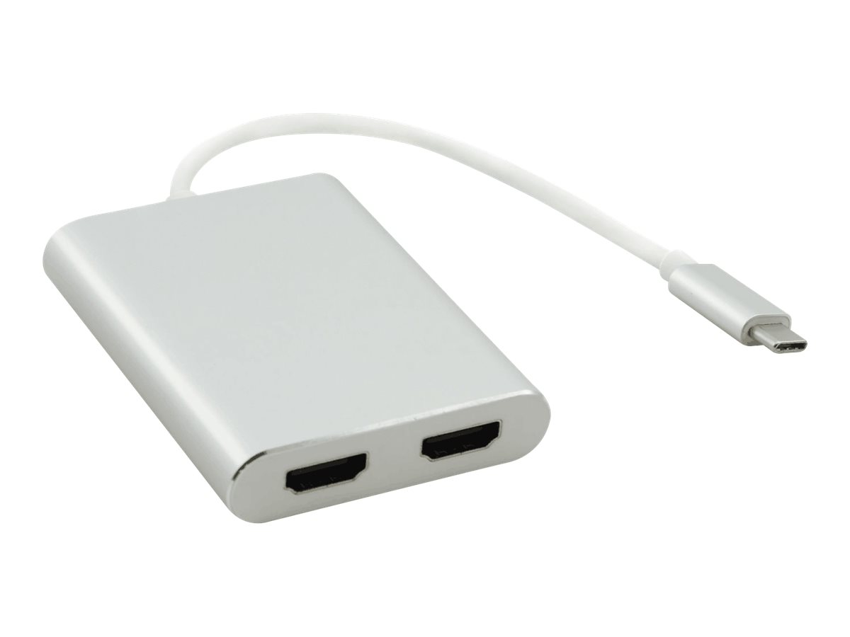 helos Splitter USB 3.1 Type-C St./2x HDMI Buchse, PREMIUM 4K, silber