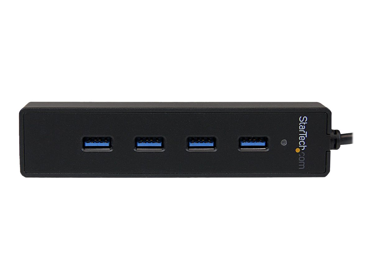 StarTech.com 4 Port USB 3.0 SuperSpeed Hub - Schwarz - Portabler externer USB Hub mit eingebautem Kabel - Hub - 4 Anschlüsse