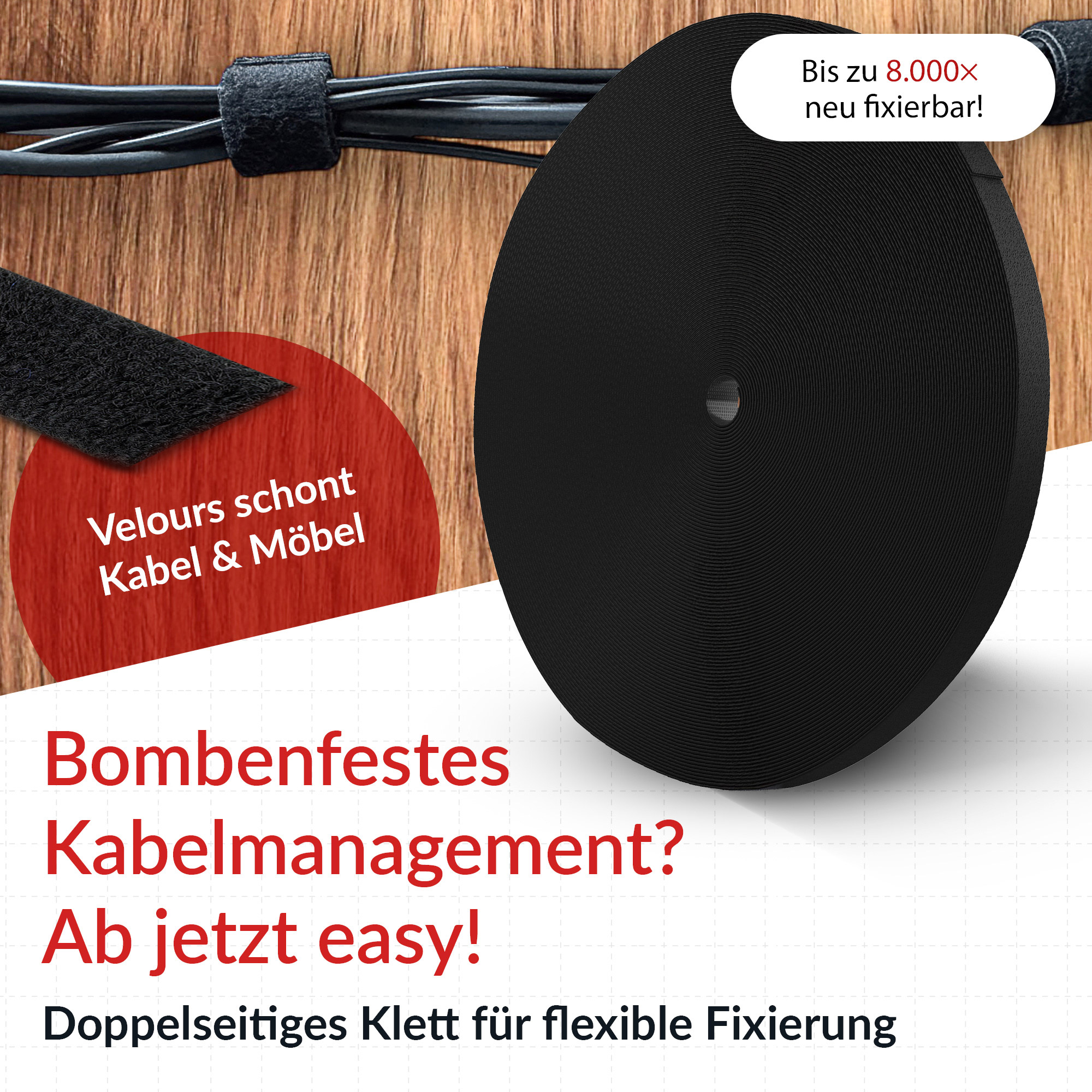 LABEL THE CABLE Klettband ROLL STRAP PRO schwarz 25,0 m x 1,6 cm, 1 St