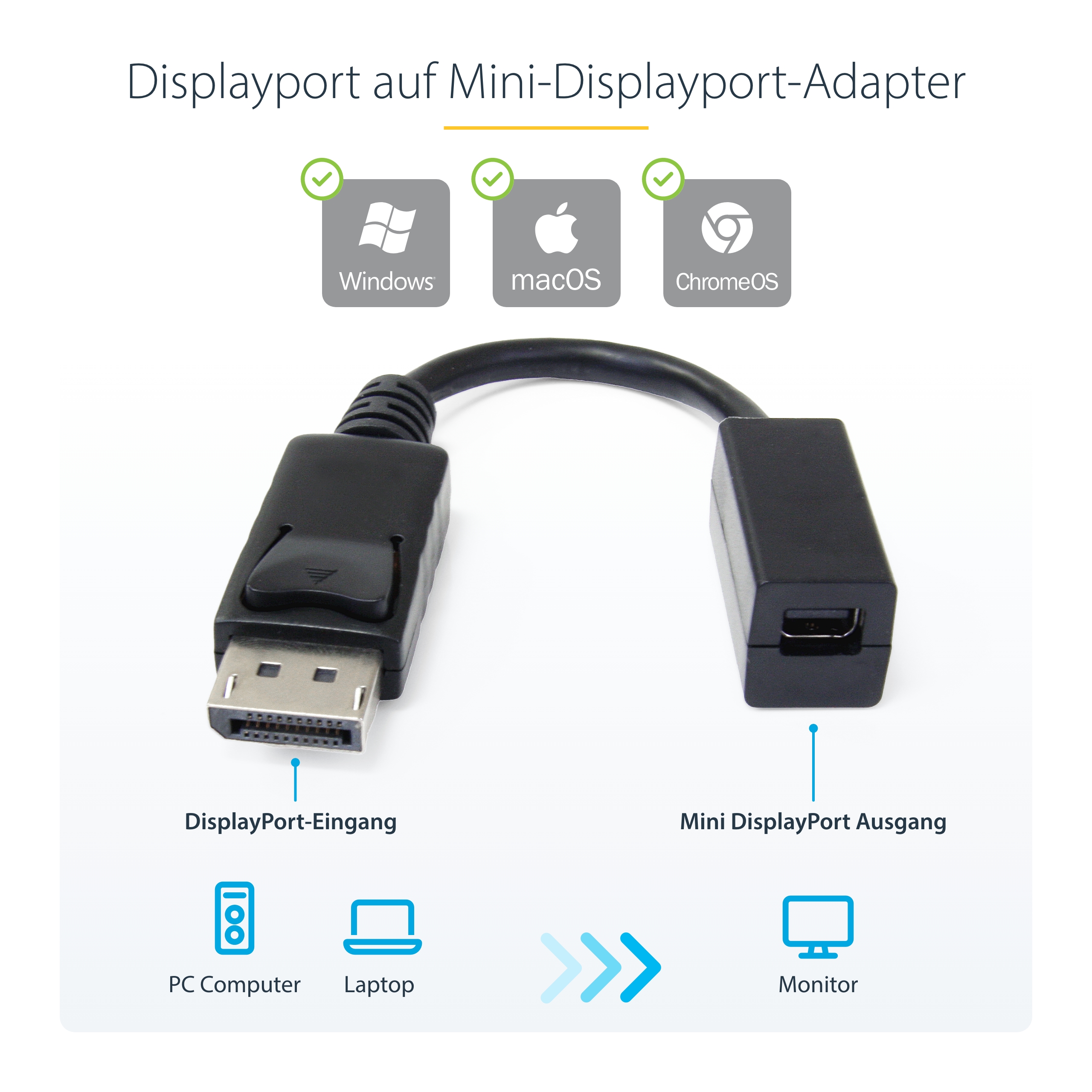 STARTECHCOM 6in DisplayPort to Mini DisplayPort Video Cable Adapter MF