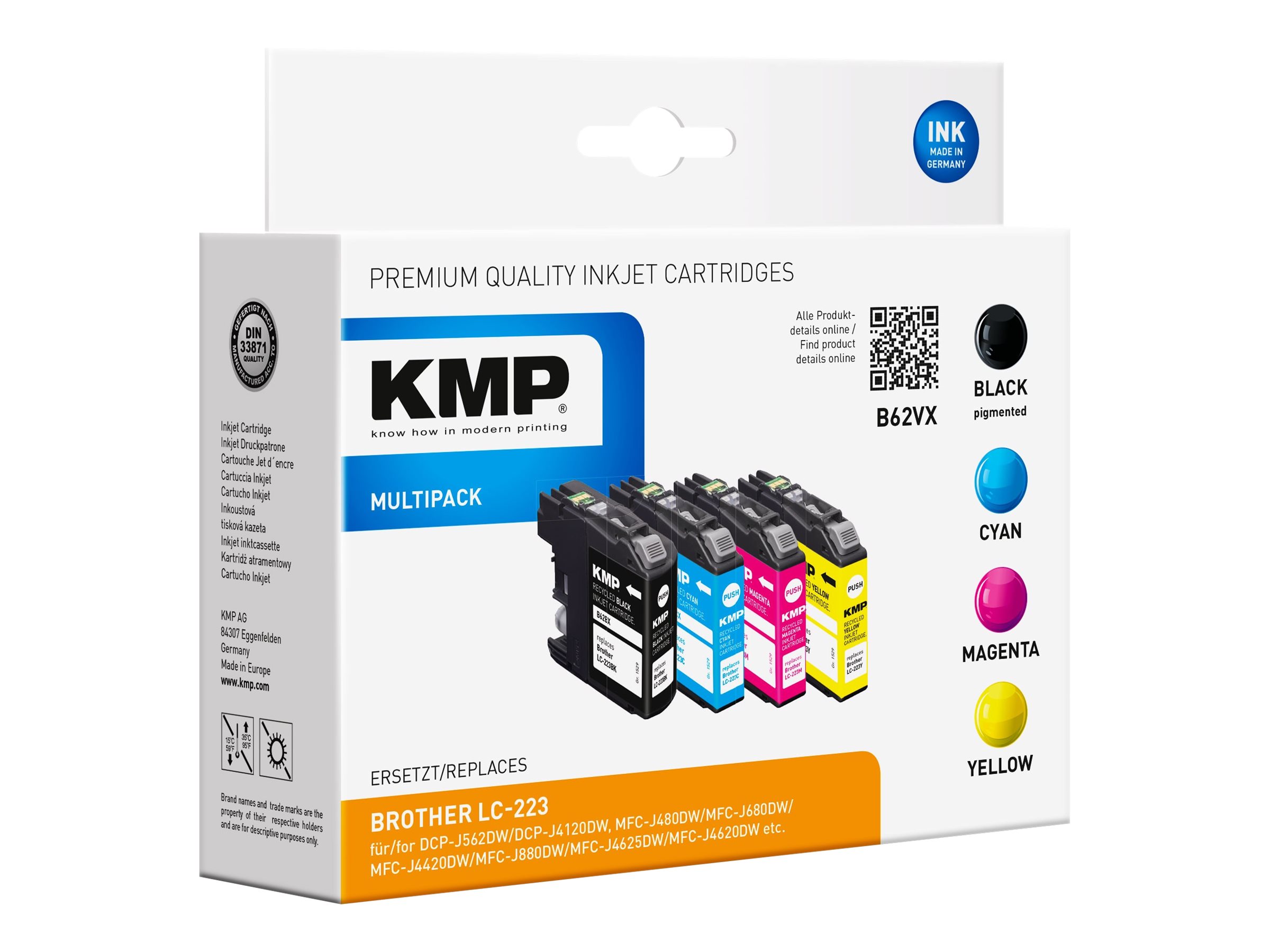 KMP B62VX  schwarz, cyan, magenta, gelb Druckerpatronen kompatibel zu brother LC-223BK/C/M/Y, 4er-Set