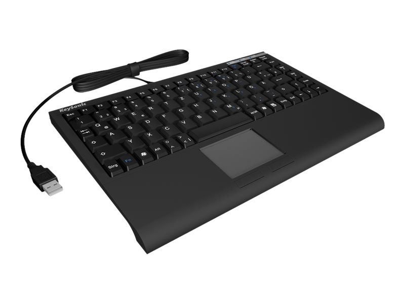KEYSONIC ACK-540U+ Mini-Tastatur schwarz flacher Bauform Touchpad SoftTouch Funktionstasten USB Plug und Play (US)