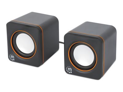 MANHATTAN Lautsprecher für PC und Laptop 2600 Series zwei verbundene Lautsprecher 1,4 m USB-Kabel USB-C/USB-A-Adapter schwarz/orange