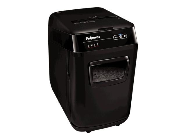 Fellowes AutoMax 200C Aktenvernichter mit Partikelschnitt P-4, 4 x 38 mm, bis 200 Blatt, schwarz Fellowes AutoMax 200C Aktenvernichter mit Partikelschnitt P-4, 4 x 38 mm, bis 200 Blatt, schwarz