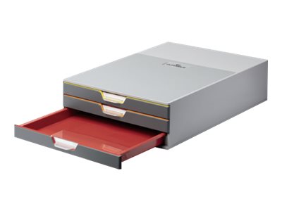 DURABLE Schubladenbox VARICOLOR®  dunkelgrau mit bunten Farblinien 760327, DIN C4 mit 3 Schubladen