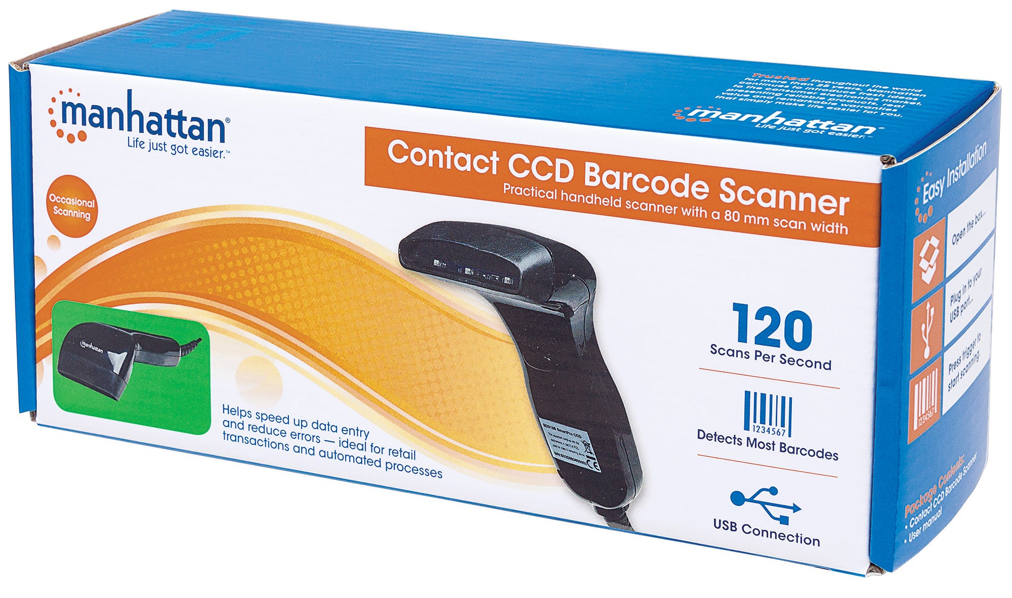 MANHATTAN Contact CCD Barcode Scanner Handgeraet 80 mm USB Schwarz Barcodescanner