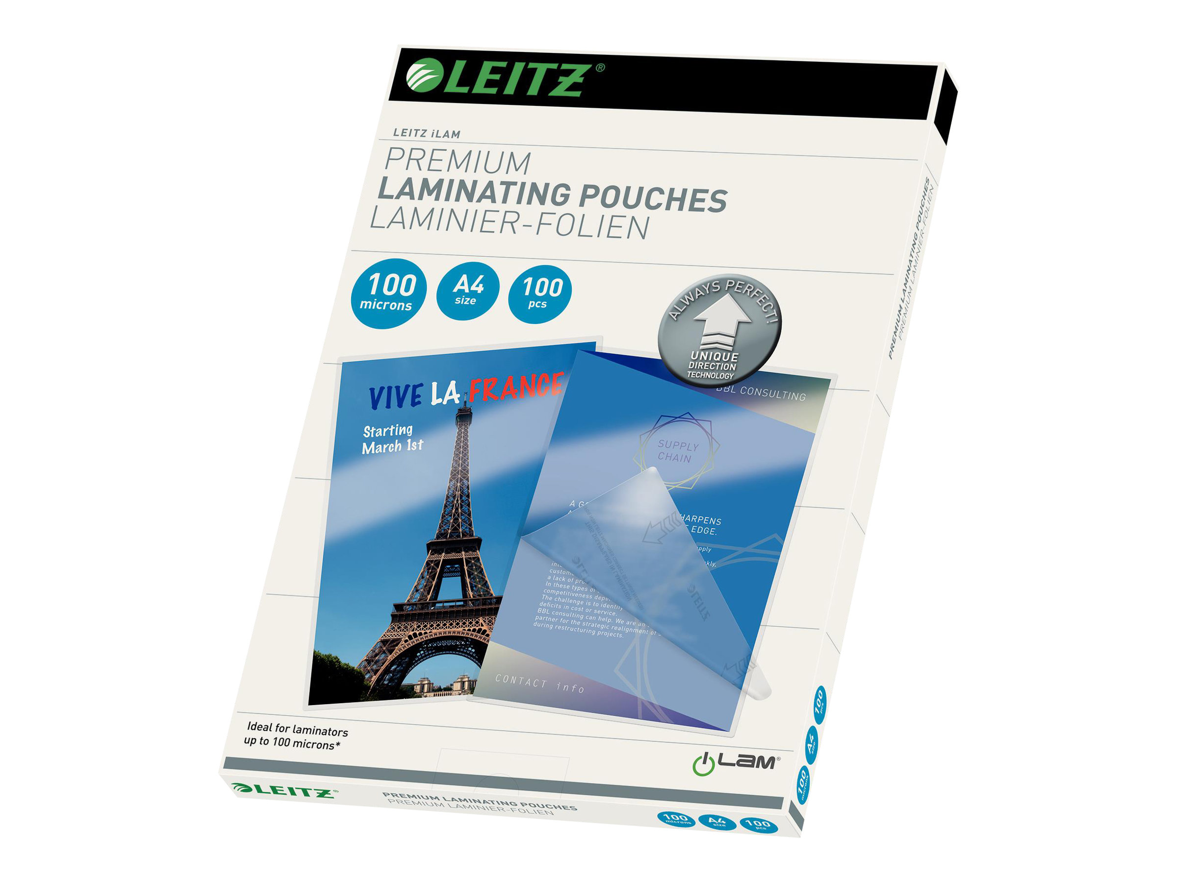 100 LEITZ UDT Laminierfolien glaenzend fuer A4 100 micron 100 LEITZ UDT Laminierfolien glaenzend fuer A4 100 micron