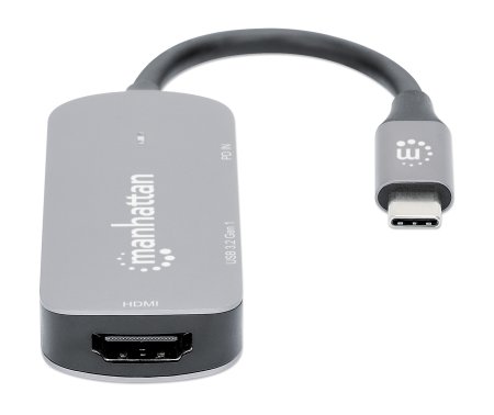 MANHATTAN USBC 3in1 Konverter mit Power Delivery USB 32 TypCStecker auf HDMI 4K30Hz USBA 5Gbits und USBC PD 100W Alu Grau