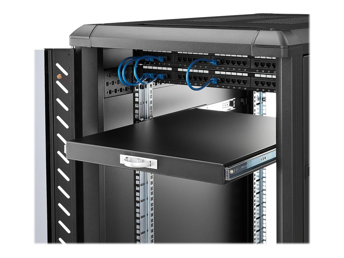 STARTECH.COM Ausziehbarer Fachboden für 19 Zoll Serverschrank - 55cm Sliding Rack Shelf belastbar bis 25 Kg - Stahlblech Schwarz