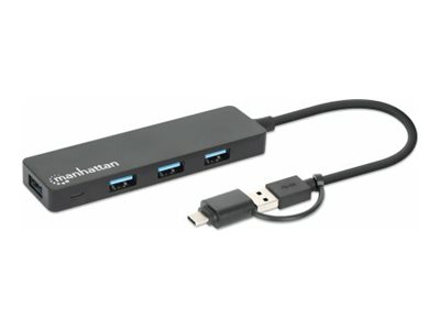 4-Port USB 3.0 Typ-C / Typ-A Kombo-Hub USB-C-Stecker und USB-A-Stecker auf vier USB-A-Buchsen 5 Gbit/s schwarz