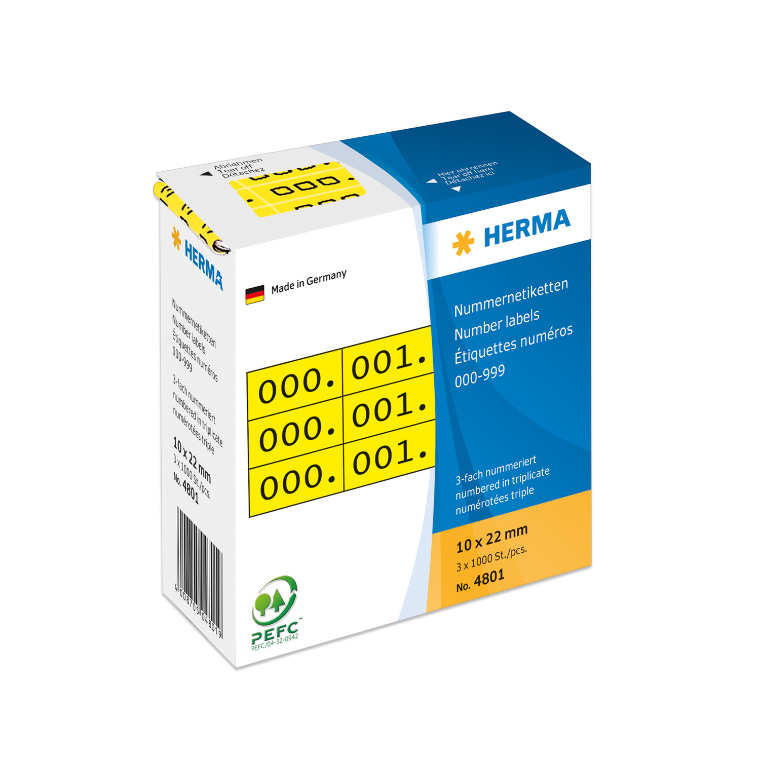 HERMA Klebenummern 4801 Zahlen, gelb 22,0 x 10,0 mm, 3x1000 Etiketten HERMA Klebenummern 4801 Zahlen, gelb 22,0 x 10,0 mm, 3x1000 Etiketten