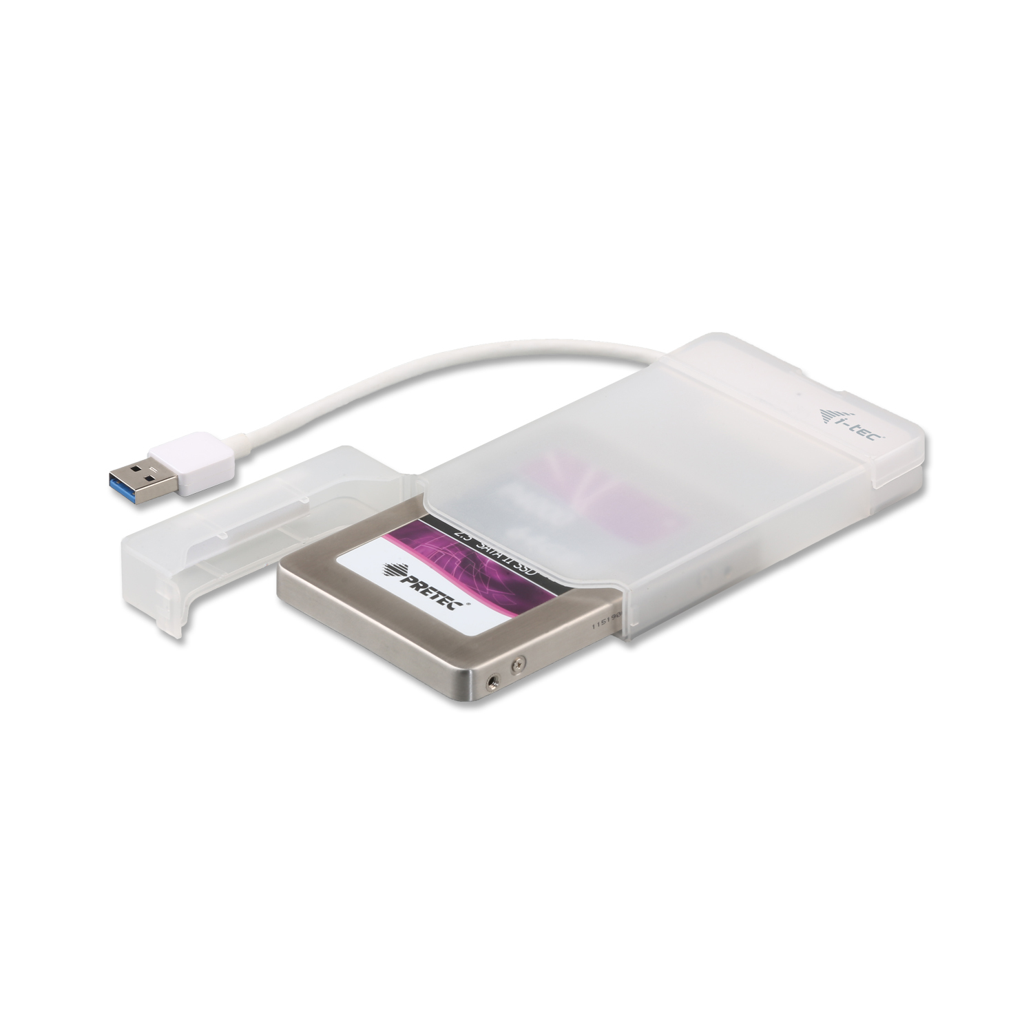 ITEC USB 30 Advance MySafe Easy Gehaeuse 6,4cm 2,5Zoll Festplattengehaeuse fuer SATA HDD Festplatten, integriertes Kabel, weiss
