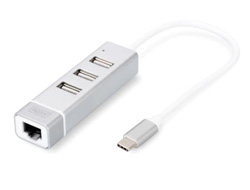 DIGITUS USB 2.0 3-Port Hub & Fast Eth. LAN-Adapter mit Typ C