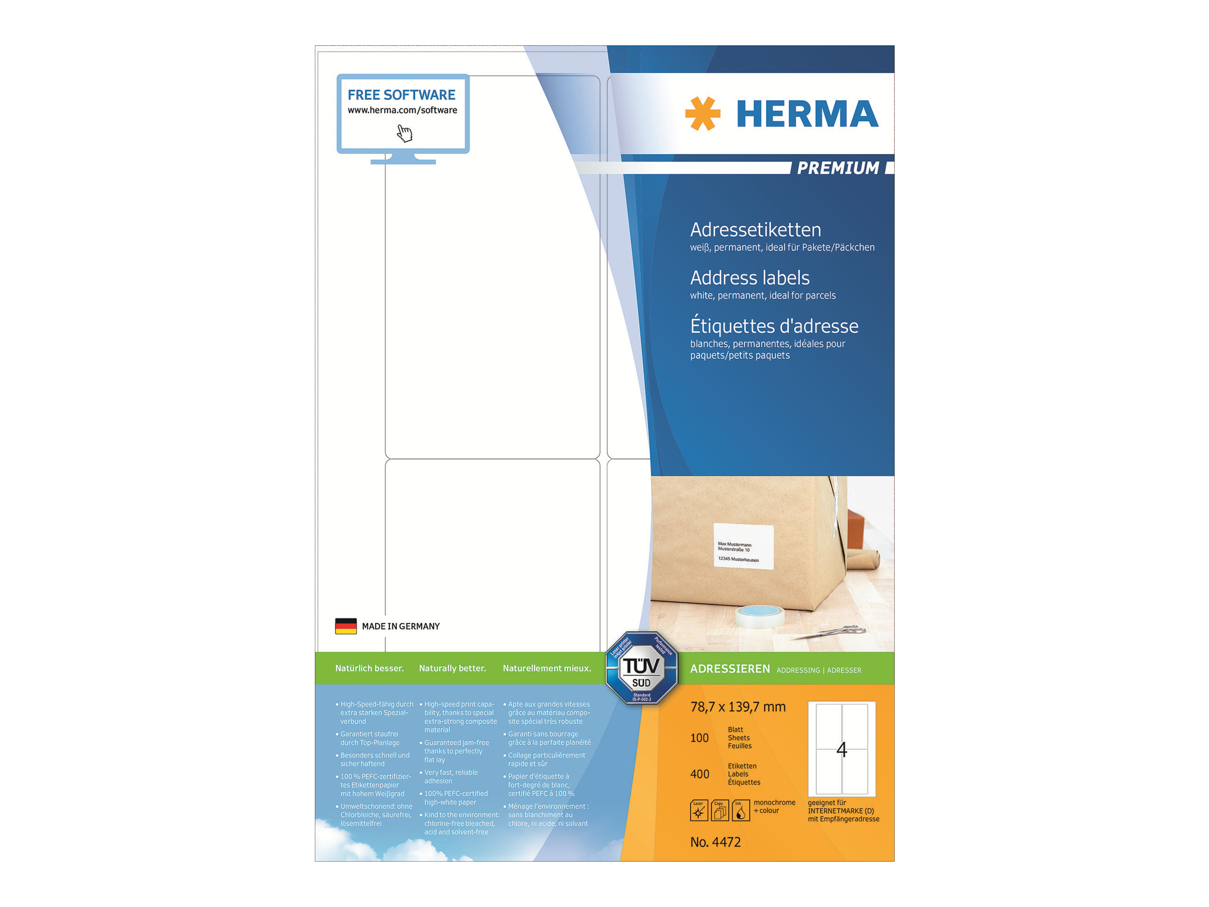 400 HERMA Etiketten 4472 weiss 78,7 x 139,7 mm