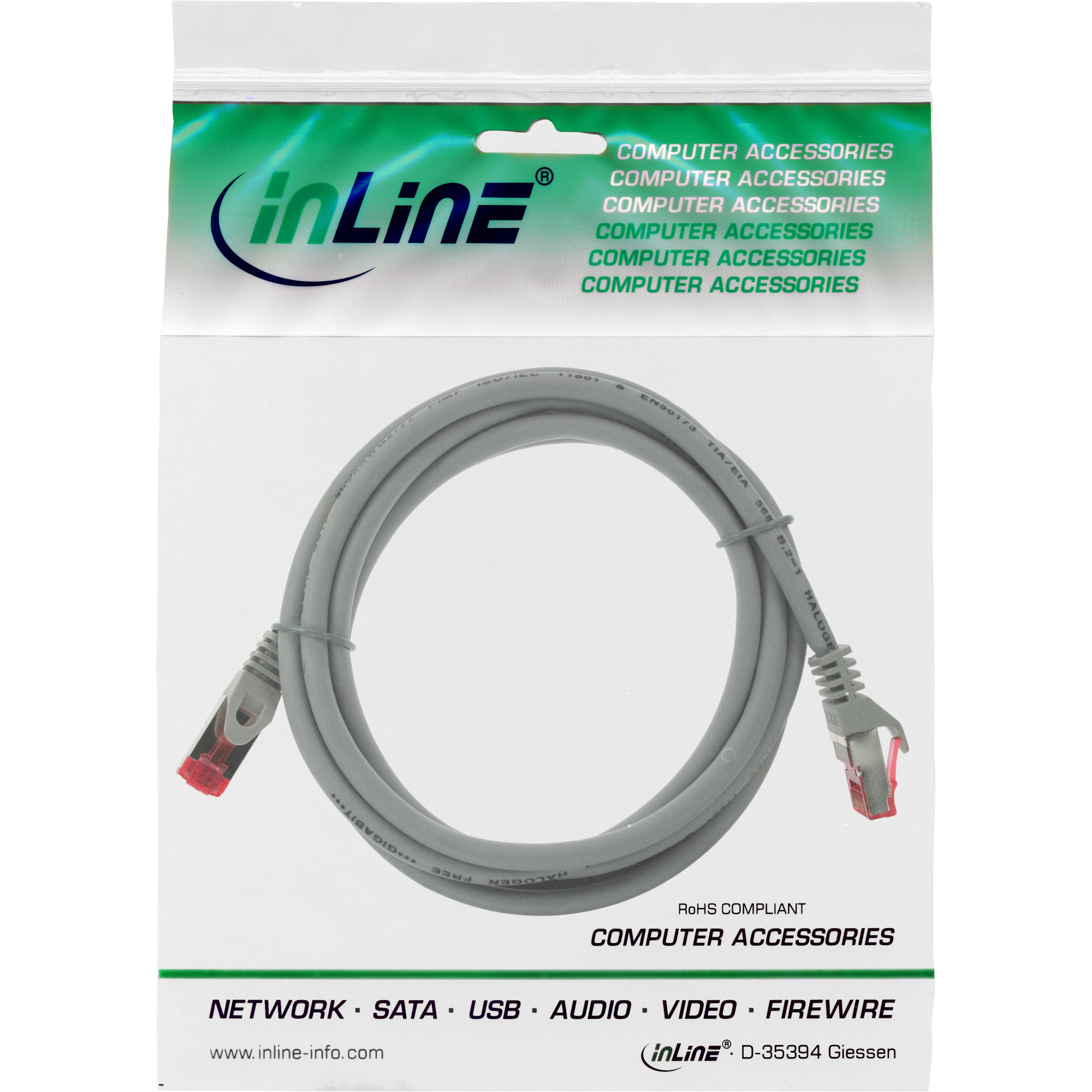 INLINE Patchkabel S-FTP PiMf Cat.6 250MHz halogenfrei CU grau 3m
