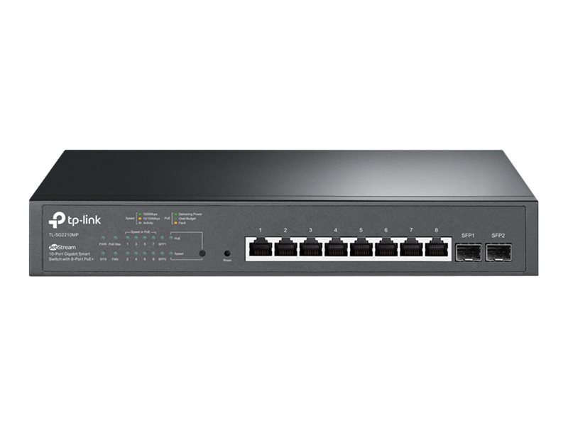 TP-LINK SG2210MP Omada 10-Port PoE+ Gigabit Smart Switch 8× Gigabit PoE+ Ports 2× Gigabit SFP Slots 150W PoE Power TP-LINK SG2210MP Omada 10-Port PoE+ Gigabit Smart Switch 8× Gigabit PoE+ Ports 2× Gigabit SFP Slots 150W PoE Power
