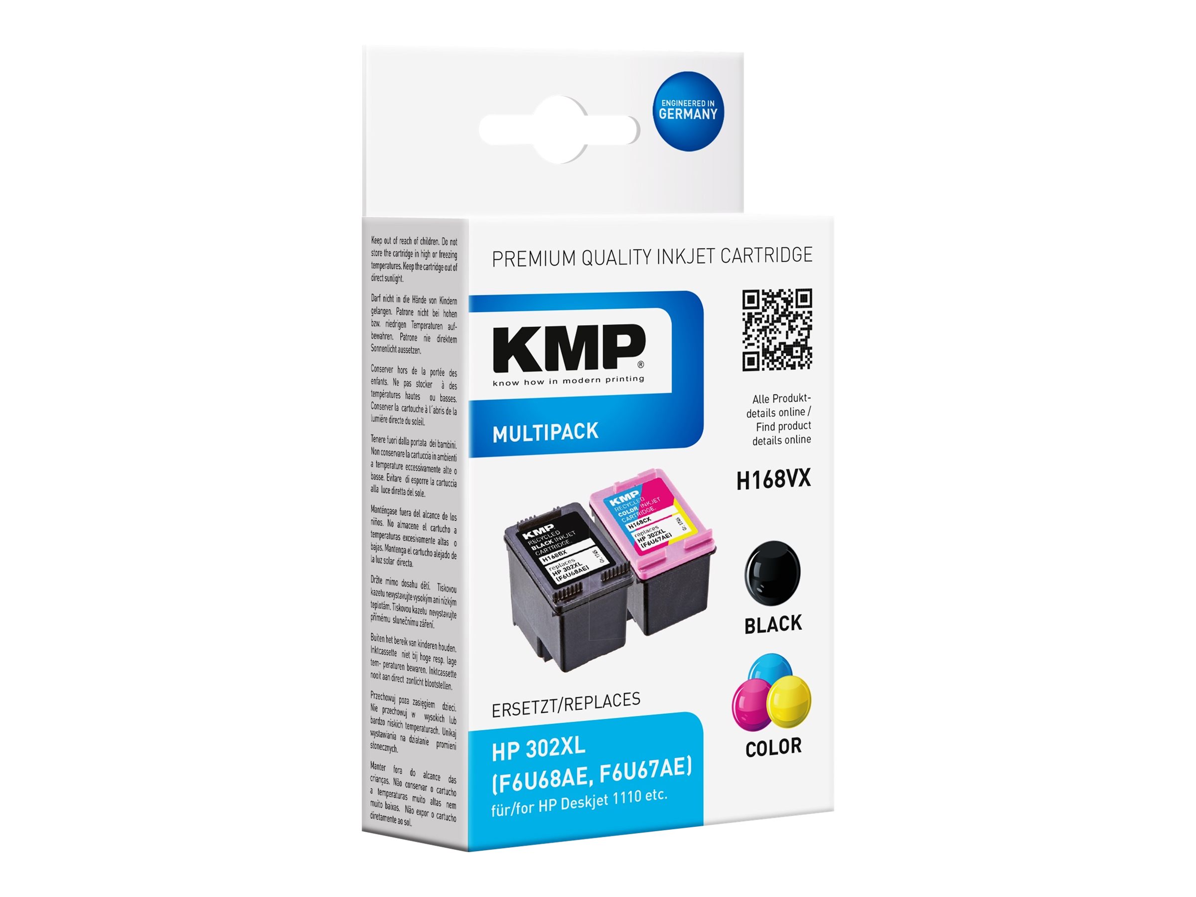 2 KMP H168V schwarz, color Tintenpatronen ersetzen HP 302XL (F6U68AE/F6U67AE)