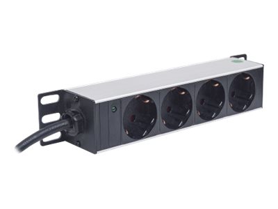 INTELLINET 25,4cm 10Zoll Steckdosenleiste 4-fach SCHUKO Power-LED ohne Ueberspannungsschutz 1,8m Stromkabel 1 HE