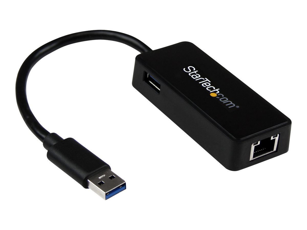 StarTech.com USB 3.0 SuperSpeed auf Gigabit Ethernet Lan Adapter mit USB Port - 10/100/1000 RJ45 NIC Netzwerkadapter - St/Bu - Schwarz - Netzwerkadapter - USB 3.0 - Gigabit Ethernet