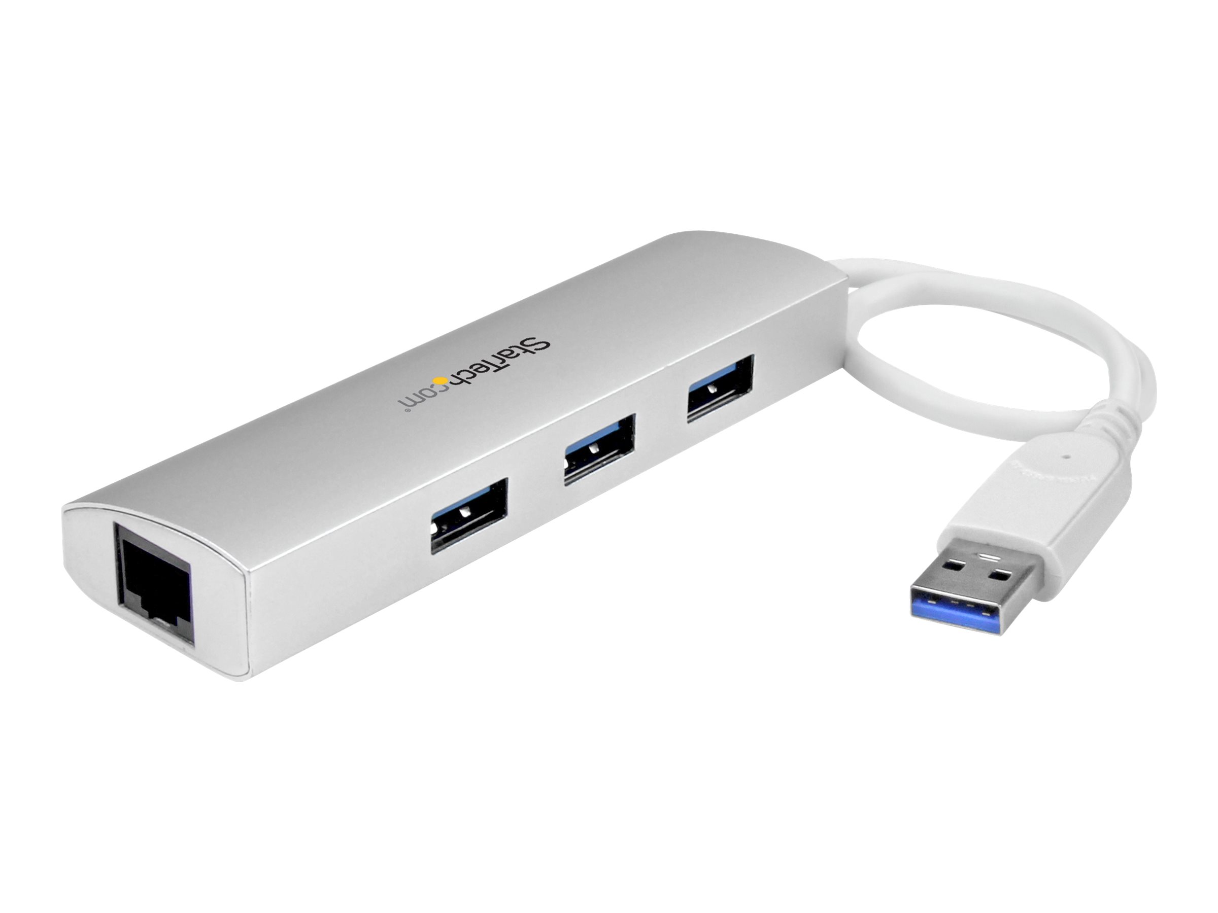 StarTech.com 3 Port mobiler USB 3.0 Hub plus Gigabit Ethernet - Aluminium USB Hub mit Gigabit Ethernet Adapter - Hub - 3 Anschlüsse