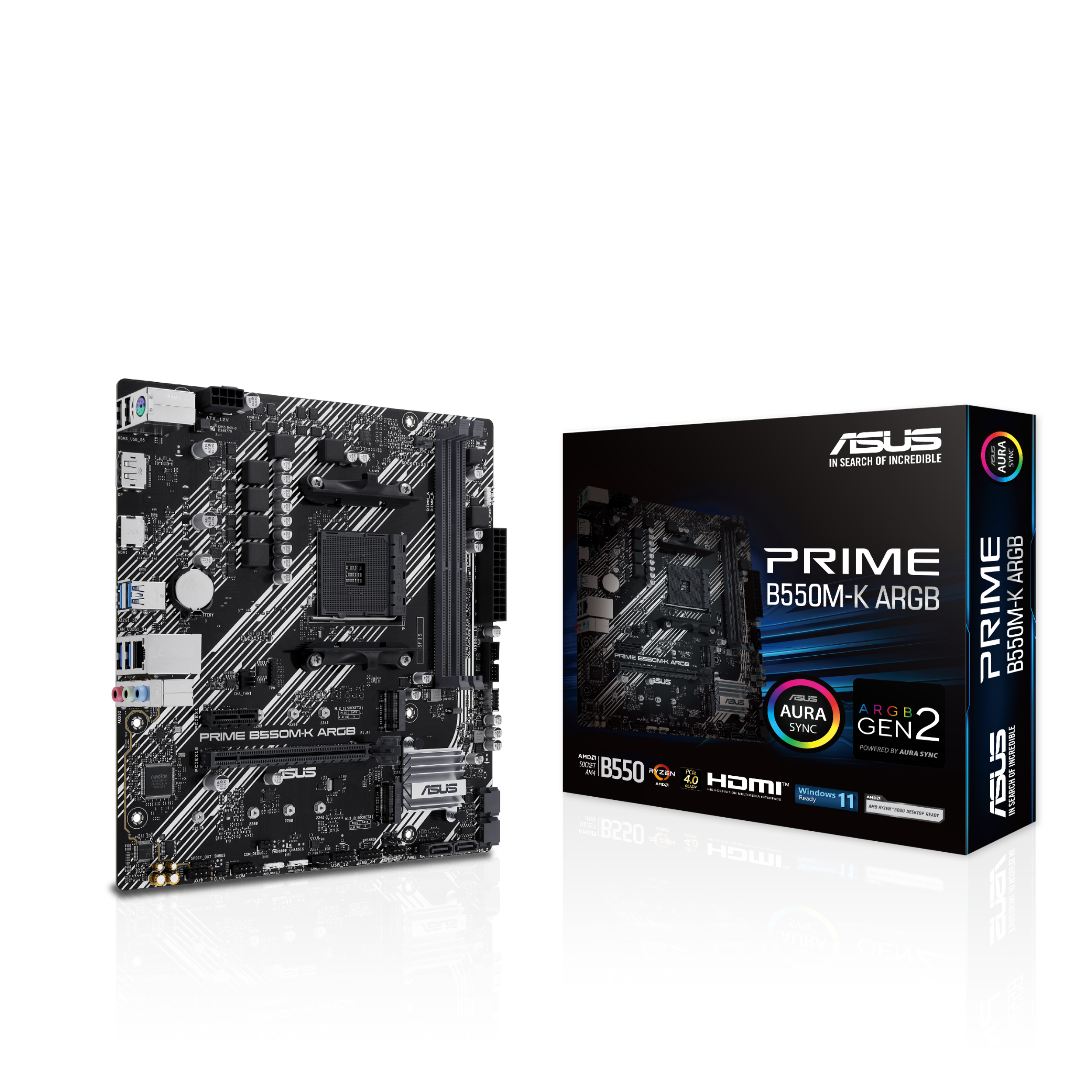 ASUS PRIME B550MK ARGB AM4 2DDR4 microATX 4xSATA MB 1xHDMI 21 1xDP 14 2xM2