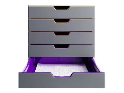 DURABLE Schubladenbox VARICOLOR®  dunkelgrau mit bunten Farblinien 760527, DIN C4 mit 5 Schubladen